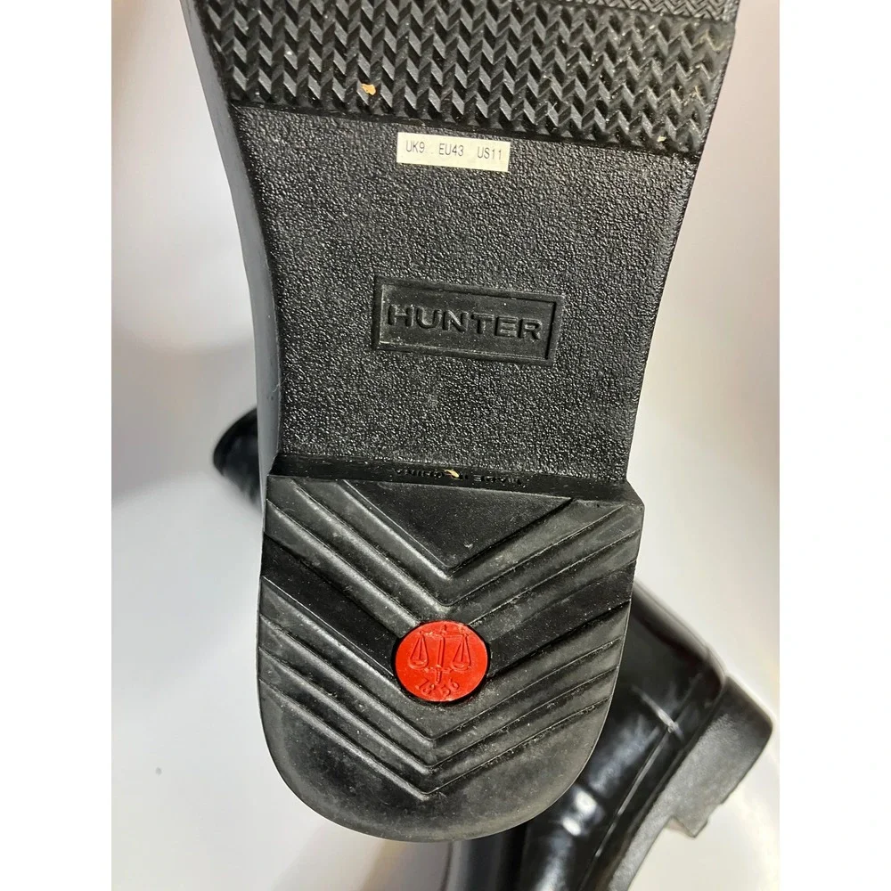 Hunter refined high gloss quilted mid calf rain‎ boots black women's size 11